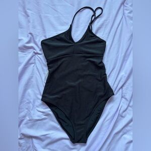 Aerie Black Ribbed One-Piece Swim Suit